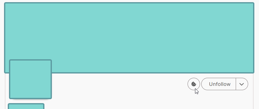 A WAFRN profile, with the cover photo, profile photo, and screenname/username blocked out. On the right hand side, there is a round button with the bite icon, the "unfollow" button, and the profile options menu. The cursor is over the "bite" button.