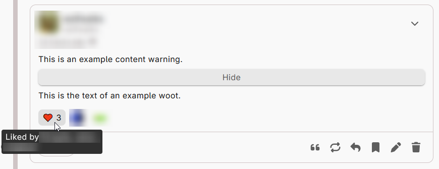 A WAFRN post with 3 likes. The cursor is hovering over the "like" button, showing that the post has been "liked by" 3 users, whose names are blurred out.