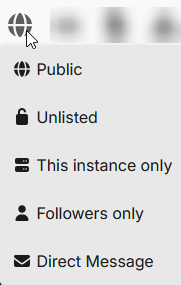 The Post Privacy dropdown, which appears after clicking the default Post Privacy icon. The dropdown lists each post privacy setting in the order they appear below.