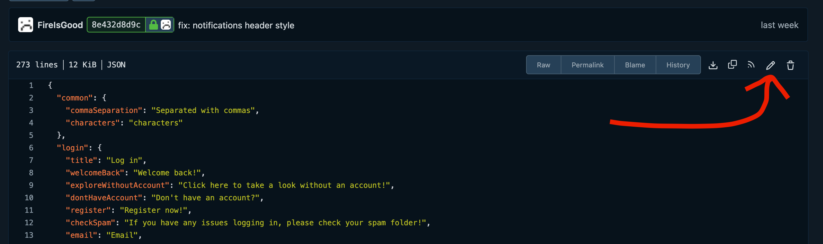 The edit button's location on the page